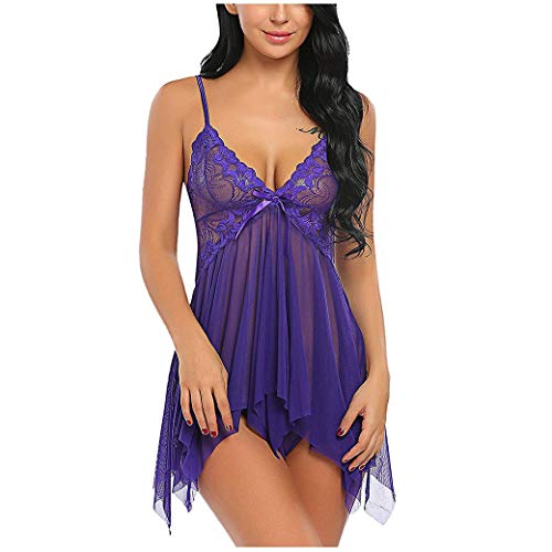 Camisón de noche transparente para mujer, sexy, de satén, seda, sin mangas, semitransparente, con ribete de encaje, camisón de verano con cuello en V y decoración de lazo, camisón de verano para