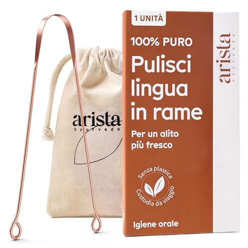 Arista Pulisci Lingua, Pack 1 Nettalingua Rame, Raschietto Lingua, Ayurveda Prodotti, Raschia Lingua per Igiene Orale, Alito Cattivo Rimedi