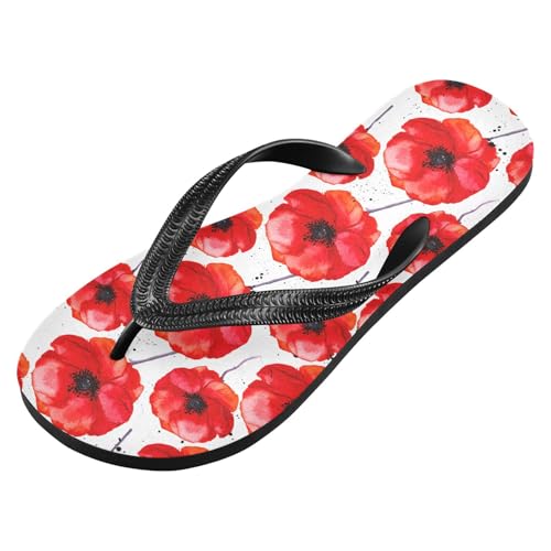 Red Flower White Red Flip Flops for Beach Thong Sandals Anti-slip Lightweight Shower Shoes for Summer Swim Travel2
