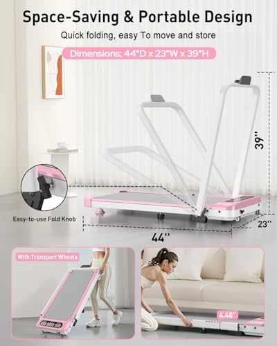 Foldable Treadmill with 10% Incline, Upgrade 3.5HP Low Noise Walking Pad Treadmill with Handle Bar, Trisomy 4 in 1 Portable Under Desk Treadmills for Home/Office, 350Lbs Capacity, APP & Remote Control - Thumbnail 6