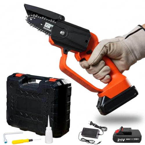ROTORAZER Mini Chainsaw – Portable Cordless Handheld Chainsaw | Lightweight Battery Powered Tree Pruner | Garden Wood Cutter | Easy to Use & Safe | Ideal for Branches, Logs & Outdoor DIY