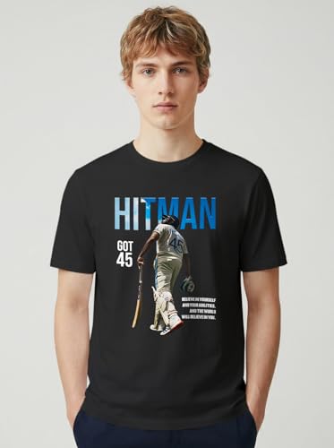 Image of INDISSH T-Shirt for Man | Regular and Plus Size Upto 7XL | Cricket Graphic Printed | Round Neck Cotton Fabric Regular fit Casual T-Shirt for man - RNM-Hitman-PAR