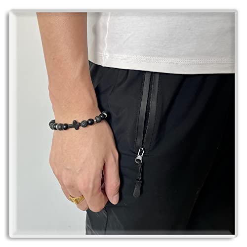 Image of Xusamss Fashion 8MM Matte Agate Beads Bracelet Cross Elastic Bracelet,7 1 /2 Wrist
