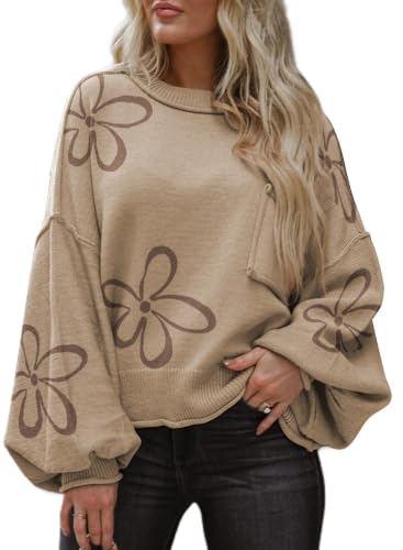 Image of Dokotoo Women's Sweater Tops 2026 Ribbed Knitwear Lantern Pullover Sweater | Fall Winter Outfits,Bell Sleeve,Crewneck,Lightweight Knit Pullover,Soft Comfy Tops,Teacher Vacation
