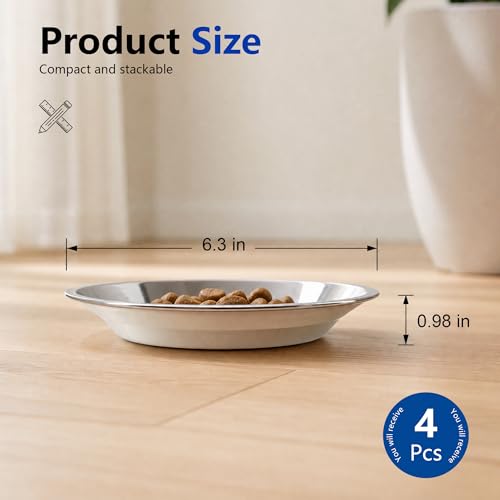 4-Pack 6.3 Inch Shallow Stainless Steel Cat Bowls, Whisker Fatigue Relief... - Image 2