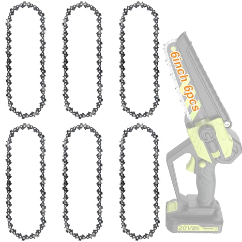 fucokt 6-Pack 6-Inch Mini Chainsaw Chain Replacement - 1/4 LP Pitch 0.043 Gauge 37 Drive Links - Fits Cordless Electric Portable Chainsaw - Manganese Steel for Tree & Wood Cutting