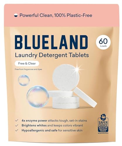 BLUELAND Laundry Detergent Tablets, 60 Count, Plastic-Free Eco-Friendly Pods, Sheets,