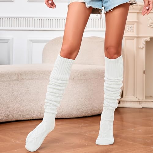 Image of YELAIVP Women's Thigh High Socks - Extra Long Cable Knit Over the Knee Socks and Leg Warmers
