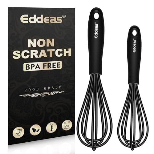Silicone Mini Whisk, Small whisks Non-Stick Tiny Whisks set of 2（5.5in & 7.5in）-Heat Resistant (450°F) Whisks, Balloon Egg Beater Perfect for Whisking, Beating, Mixing, Blending, Black