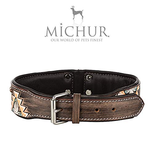 MICHUR Halona Hundehalsband Leder, Lederhalsband Hund, Halsband, Leder, Indianer, Schwarz Braun, in verschiedenen Größen erhältlich