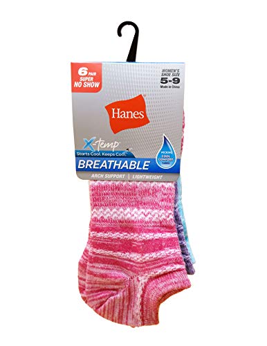 Hanes womens Hanes Women's Lightweight Breathable Super No Show Socks 6 Pair Pack Casual Sock