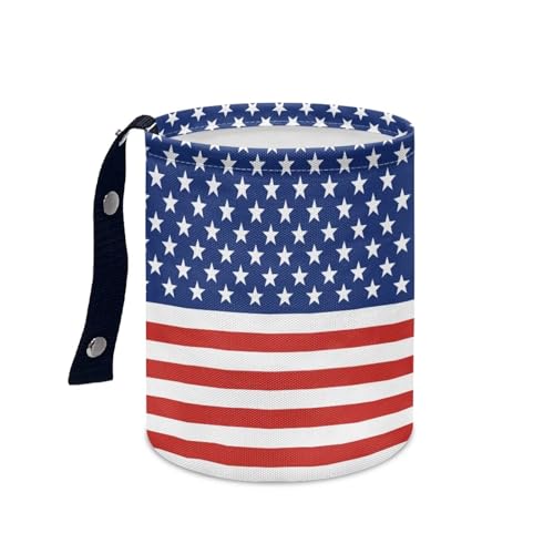 Image of America Flag Star Stripes Multifunctional Console Basket Rubbish Bin Portable Car Waste Basket Container Waterproof Auto Storage Box Travel Accessories