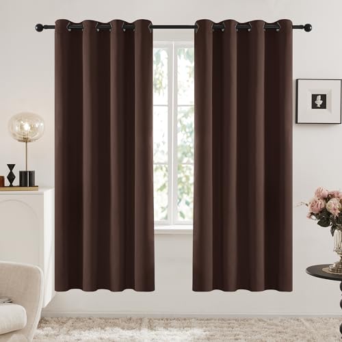 Image of Deconovo Thermal Insulated Blackout Curtains Grommet Curtains Blackout Window Curtains for Dining Room 52W x 63L Inch Chocolate 2 Drapes