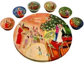 Figures Seder Plate and Six Small Bowls