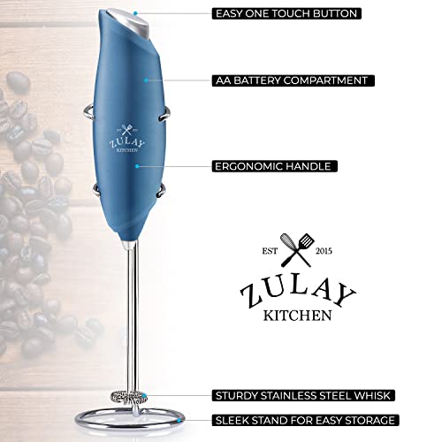 Image of Zulay Kitchen Powerful Rechargeable Milk Frother Handheld Lux Foam Maker for Lattes, Metallic Blue