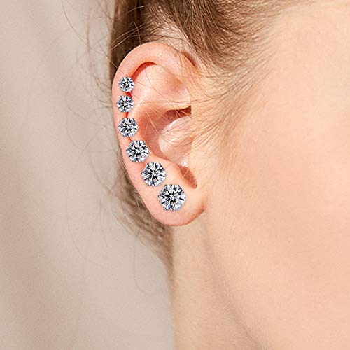 Tiyamila 6 Pairs Stud Earrings For Women, Hypoallergenic Stainless Steel Earring, Multi-Piercing Earrings For Girls, Men, Cubic Zirconia Stud Earrings 3-8Mm Steel Color #TOP5