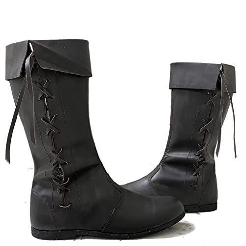 Image of AnNafi Medieval Leather Boots | Men's Renaissance Viking Pirate Boots | Black / Brown, Size 8-12, Lace-Up, Formal, Casual, Cosplay, SCA LARP Riding Costume