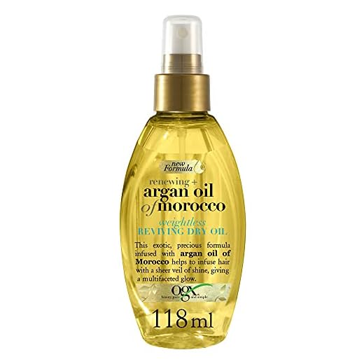 OGX Aceite de argán de Marruecos Weightless Reviving Dry Hair Oil Mist 118 ml (el embalaje puede variar)