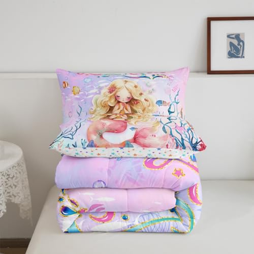 Edredón de sirena para niñas tamaño matrimonial con estampado de escamas de peces de arcoíris 6