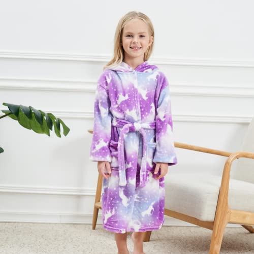 Ceruwum Girls Cozy Unicorn Hooded Bathrobe Sleepwear With Unicorn Slippers, Blindfold And Headband (Purple Unicorn, 4-5T) #TOP1
