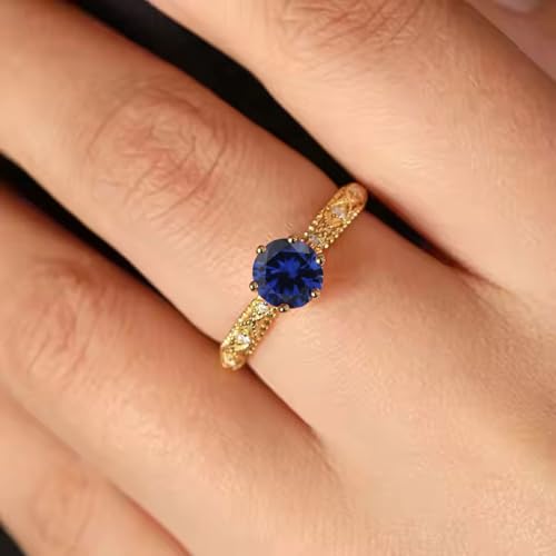 10K 14K 18K Gold Vintage Gemstone Engagement Rings for Women with Moissanites/Diamonds 1 Carat Round Vintage Birthstone Promise Anniversary Rings Size 3-164