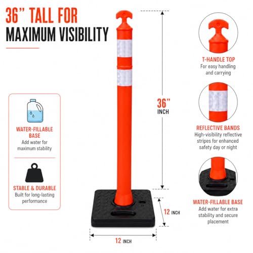 Image of BESEA 6 Pack 36 Inch Traffic Delineator Cones with Water-Fillable Base