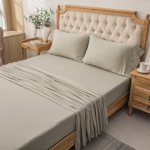 PURE ERA Jersey Knit 3pcs Bed Sheet Set 100% T-Shirt Heather Cotton Super Soft Comfy Breathable Fits Mattress Up to 20" Extra Deep Pocket (Dark Beige,Twin XL)