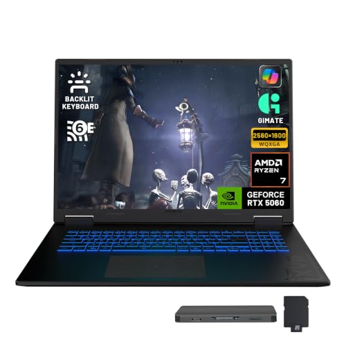Image of GIGABYTE A18 3VH 18 inch WQXGA 165Hz Gaming Laptop, AMD Ryzen 7 260, NVIDIA GeForce RTX 5060 8GB GDDR7, 32GB DDR5, 3TB Storage (2TB+1TB Dock), 1-zone RGB Backlit Keyboard, FHD IR Camera, Win 11 Pro, Black
