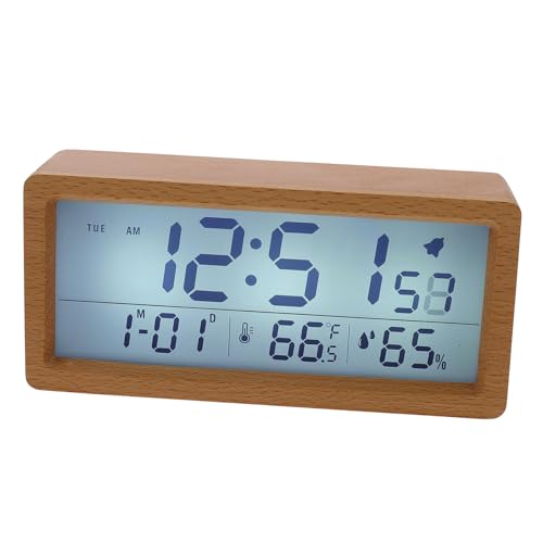 HOLIDYOYO 1 Juego Despertador de Madera Reloj Calendario Reloj Digital con Pantalla Grande despertadores Digitales Junto a la Cama Gran Reloj Digital Despertador Digital Caqui