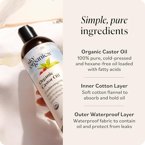 Image of Sky Organics - Organic Castor Oil Pack Wrap Set - 16oz Castor Oil Organic, Adjustable Neck & Body Wraps, Body Wipes - for Liver Detox, Constipation Relief, Skin Care, Muscle Pain - Self Care - Beauty