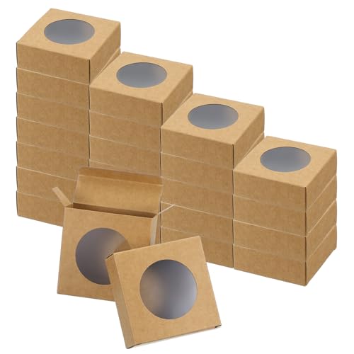 Boîtes en papier kraft pour savon et cadeaux de Noël avec fenêtre transparente x24