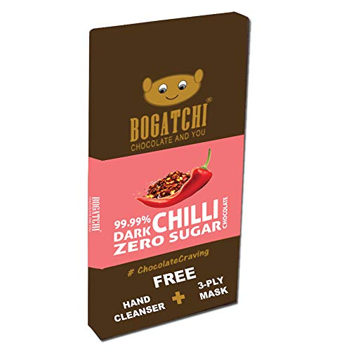 Image of BOGATCHI Chocolate 99% Dark| Chilli | Real Cocoa Intense Dark Chocolate, 80 gm