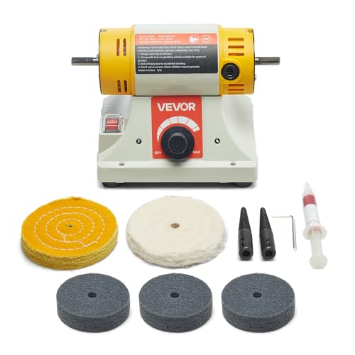 VEVOR Bench Buffer Polisher, 1/2HP Polishing and Buffing Machine, 0 to 8000RPM Benchtop Polisher with 2PCS 4