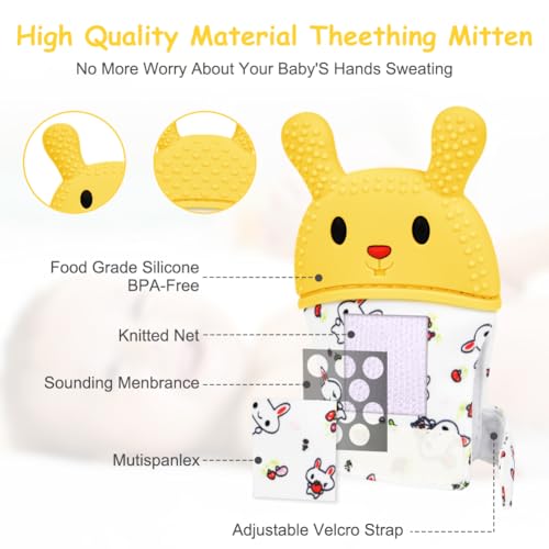 Image of 2Pack Silicone Teething Mitt, Rabbit Baby Teething Toy for 0-6 6-12 Months, Food Grade Silicone Infant Teething Mitten, BPA-Free Baby Chew Toys for Pain Relief, Sucking Needs