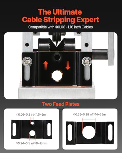 Image of VEVOR Manual Wire Stripping Machine, 0.06''-1.18'' Copper Stripper with Hand Crank or Drill Powered, Visible Stripping Depth Reference, Portable Aluminum Frame Wire Peeler for Scrap Copper Recycling
