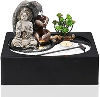 BTGGG Indoor Fountain Buddha with LED Light Candle Indoor Water Features 29*21*22CM Desktop Fengshui Meditation Zen Fountain for Relaxing Indoor Decoration, 3 Pin UK Plug Included
