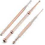 Nuanchu 3 Pieces Facial Reflexology Massage Tool Stainless Steel Manual Acupuncture Pen Retractable Acupuncture, Stainless Steel Double Headed Spring Loaded Ear and Body Point Probe Pen (Rose Gold)