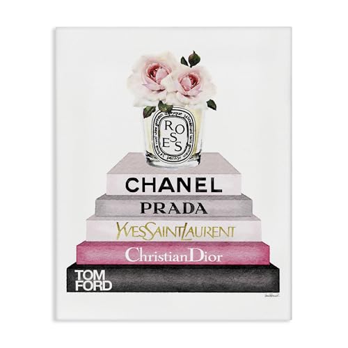 Image of Stupell Industries Book Stack Fashion Candle, 24 x 30 Inch Canvas Wall Art