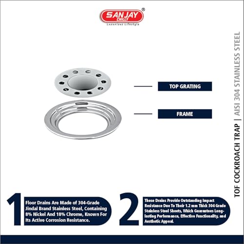 Image of Round Floor Drain with Hole 3 INCH Cover Jali 304 Grade Stainless Steel Waste Water Drainer in Toilet Kitchen & Bathroom Pipe Hole Drainer (Round Gypsy Silver 3 INCH)