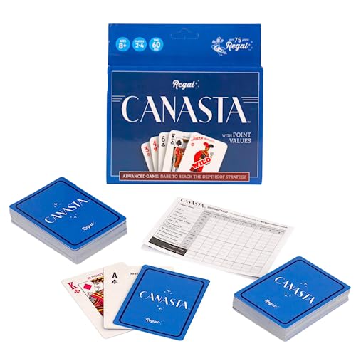 Regal Games Canasta Cards Set for Adults - Rummy Style 2-6 Player Card Games - Fun & Travel Playing Cards for Game Night (2 Decks 54 Cards Each)