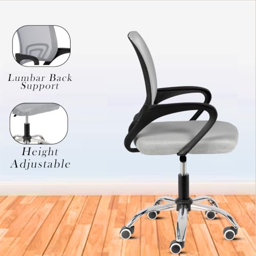 Image of Casa Copenhagen Mesh Mid Back Office /Study /Computer /Revolving /Desk Chair for Work from Home -Metal Base, Height Adjustable Seat - Grey & Jet Black Handle