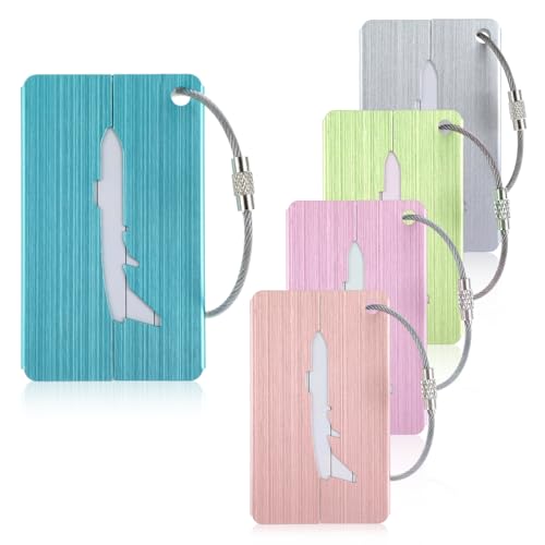 Nogeqi 5 Stück Flugreise Adressanhänger Koffer, Aluminium Kofferschilder Anhänger mit Edelstahldraht, Namensschild Koffer Kofferanhänger Luggage Tag Gepäckanhänger für Reisen, Büro, Schule (5 Farben)
