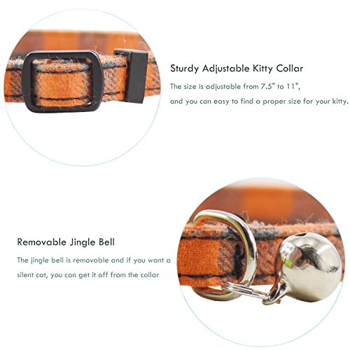 Image of Breakaway cat Collars with Bell, Set of 3, Durable & Safe Cute Kitten Collars Safety Adjustable Kitty Collar for Cat Puppy 7.5-11in (Black,Blue,Orange)