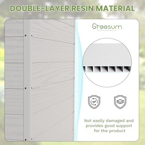 Image of Greesum 6x4FT Plastic Outdoor Storage Shed with Floor, Resin Sheds with Lockable Double Door, Tool Sheds with Window and Vents, for Garden, Patio, Backyard, Light Gray