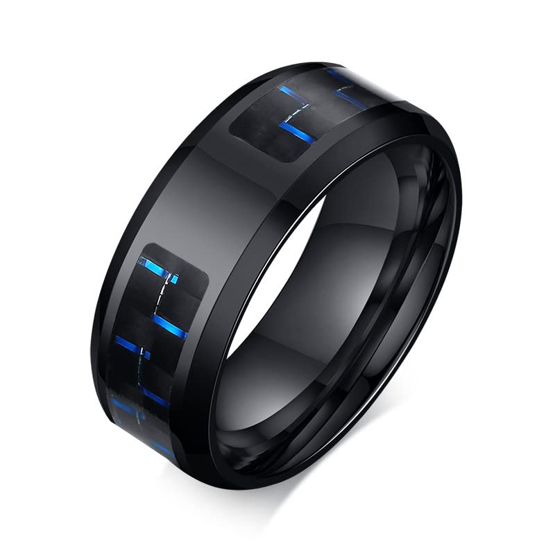 8MM stainless steel men's ring blue + black carbon fiber ring for Men Boys-image-44