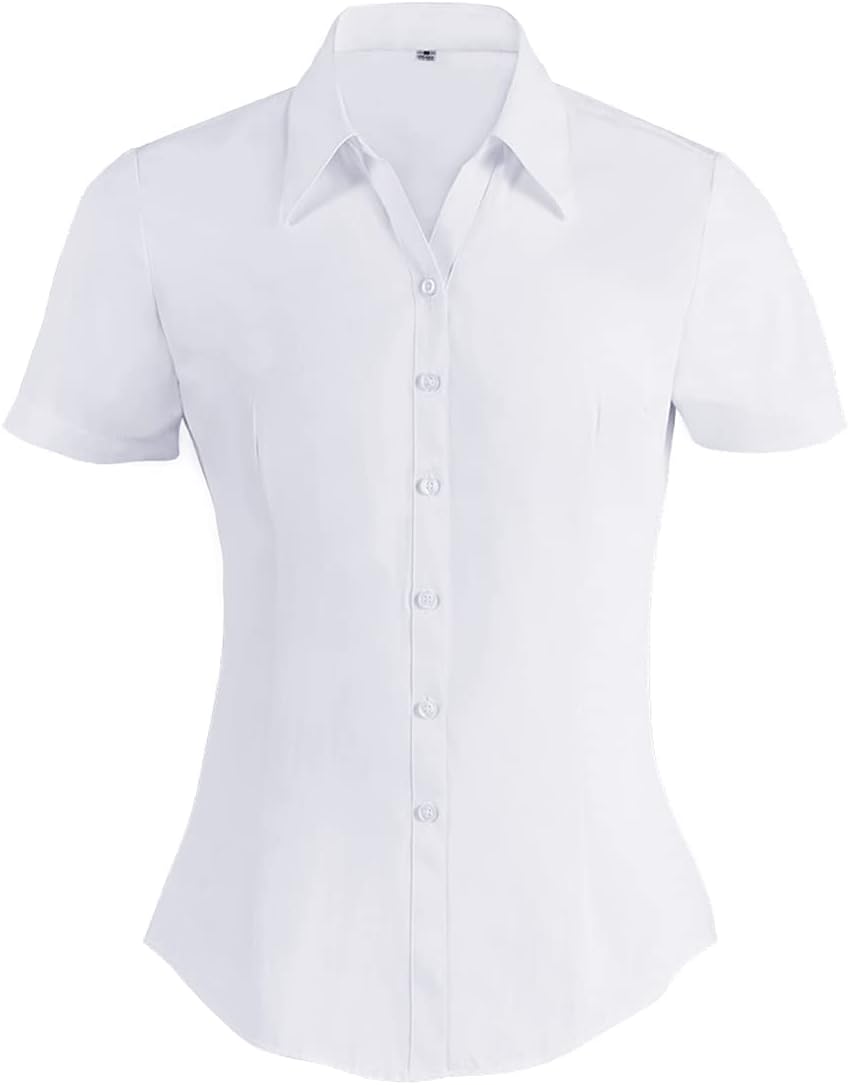 Short Sleeve Button Down Shirt for Women Collared Cotton Dress Shirts