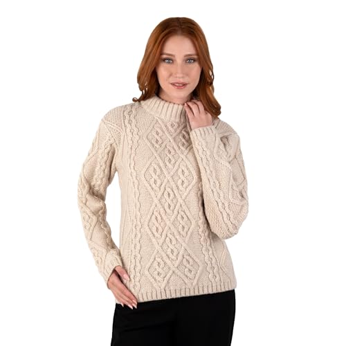 Image of SAOL Wool Sweater for Women Ireland Cable Knitted Jumper