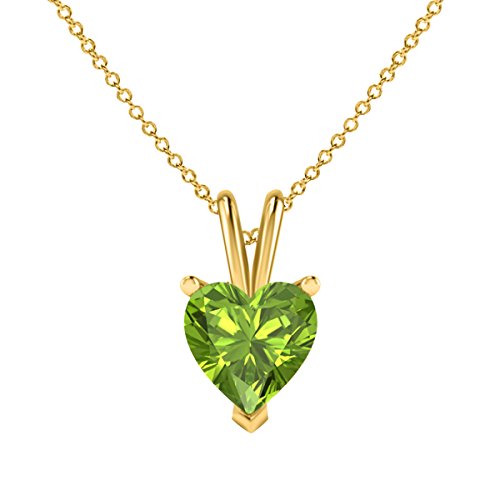 Collier avec pendentif solitaire en forme de cœur et péridot vert créé en laboratoire Chaîne de 45,7 cm Or jaune 14 carats Argent sterling 925 Cover