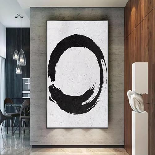 Peinture abstraite noir et blanc AEFOUU 60x115cm cadre noir pour salon