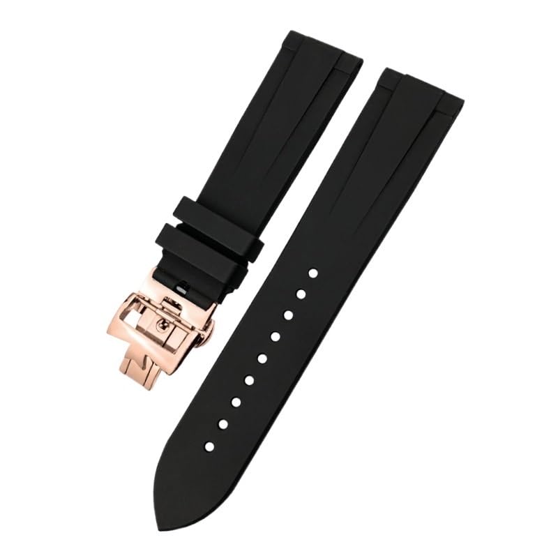 Bracelet montre FKM 19mm 21mm en caoutchouc souple étanche avec boucle papillon